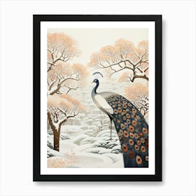 Winter Bird Painting Peacock 1 Art Print