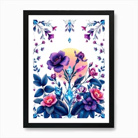 Purple Flowers And Jewels Art Print