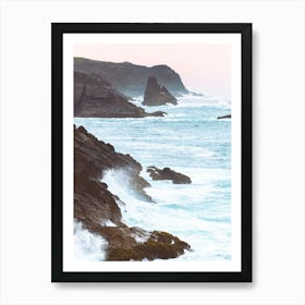 Cliffs And Waves - Pacific Ocean Pastel Sunset Art Print