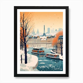 Vintage Winter Travel Illustration Paris France 5 Art Print