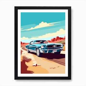 A Ford Mustang Car In Route 66 Flat Illustration 4 Art Print