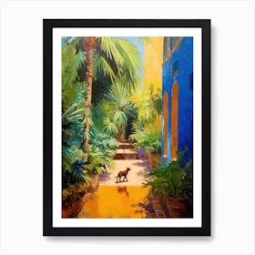 A Painting Of A Dog In Jardin Majorelle Gardens, Morocco In The Style Of Impressionism 04 Art Print