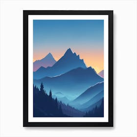 Misty Mountains Vertical Composition In Blue Tone 188 Art Print