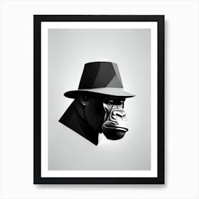 Gorilla In Bowler Hat Gorillas Black & White Geometric 1 Art Print