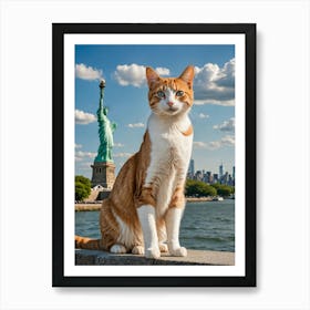 Cat on the Go: Touring the World’s Wonders Statue Of Liberty Cat Art Print