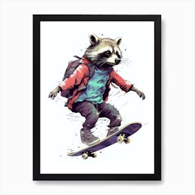 Raccoon Skateboarding 2 Art Print