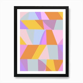 Cute Quirky Aesthetic Abstract Geometric Art in Lavender Purple Periwinkle Orange and Pink Art Print