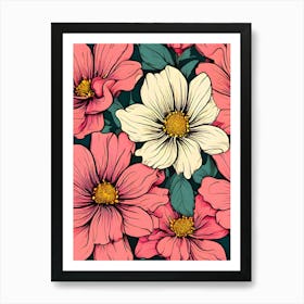 Pink Flowers Wallpaper Art Print