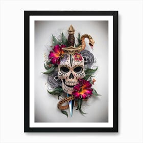 Skull and Dagger Sketch Art Poster #1 Art Print