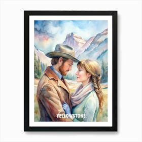 Yellowstone Romance Cowboy Couple Art Print