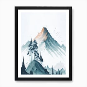 Mountain And Forest In Minimalist Watercolor Vertical Composition 331 Art Print