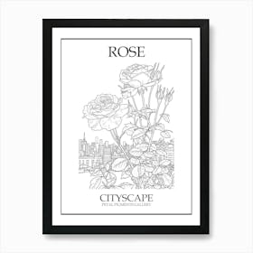 Rose Cityscape Line Drawing 1 Poster Art Print