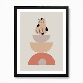 Cat Sitting On A Bowl - Boho Design Art Print