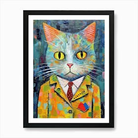 Furry Fashionista; Oil Brushed Cat Elegance Art Print