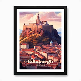 Edinburgh Scotland Sunset Travel Illustration Art Print