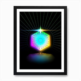Neon Geometric Glyph in Candy Blue and Pink with Rainbow Sparkle on Black n.0439 Art Print