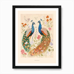 Folksy Floral Animal Drawing Peacock 5 Poster Art Print