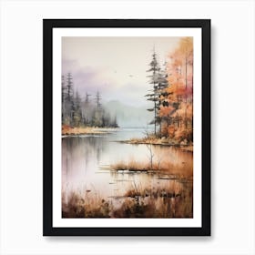 Lake In The Woods In Autumn, Painting 68 Art Print