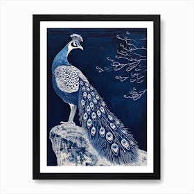 Peacock On A Rock Linocut Inspired 1 Art Print