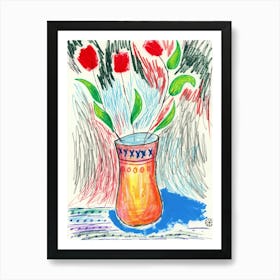 Red Floral Colorful - flowers mixed media vertical Art Print