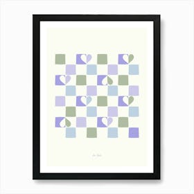 Checkerboard Hearts Sage and lavender Art Print