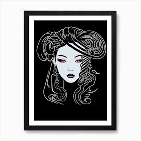 Geisha Black And White Vector Illustration 1 Art Print