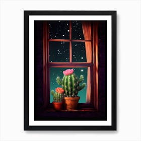 Star Cactus On A Window  1 Art Print