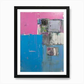 Abstract Painting, Pink, Blue And White Art Print