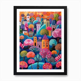 Kitsch Colourful Bangkok Inspired Cityscape  3 Art Print