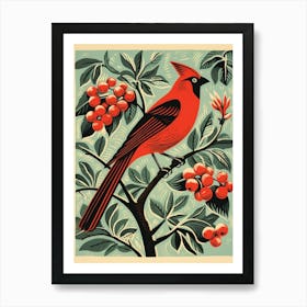 Vintage Bird Linocut Cardinal 2 Art Print