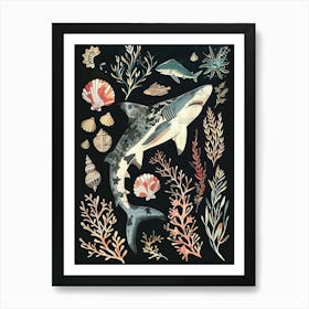 Port Jackson Shark Seascape Black Background Illustration 2 Art Print