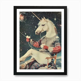 Unicorn Knitting In Space Abstract Collage Art Print