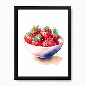 Bowl Of Strawberries, Fruit, Watercolour 2 Art Print