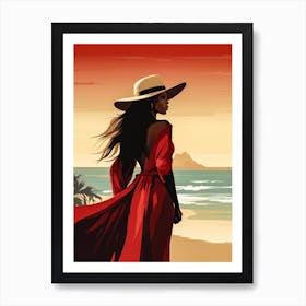 Illustration of an African American woman at the beach 133 Art Print