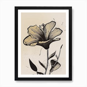Lilies Line Art Flowers Illustration Neutral 16 Art Print