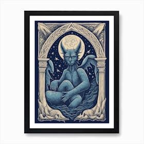 Gargoyle Tarot Card Blue Art Print