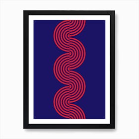 Groovy Waves In Bright Red On Dark Blue Art Print