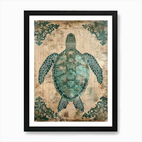 Ornamental Sea Turtle Wallpaper Style 2 Art Print