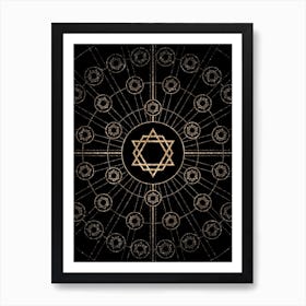 Geometric Glyph Radial Array in Glitter Gold on Black n.0115 Art Print