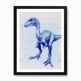 Oviraptor Dinosaur Blue Print Style Sketch Art Print