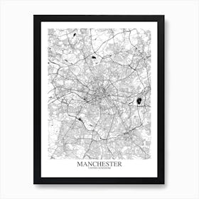 Manchester White Black Map Art Print