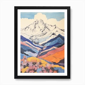 Mount Elbrus Russia 1 Colourful Mountain Illustration Art Print