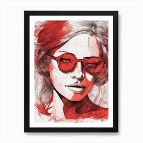 Woman In Red Sunglasses Art Print