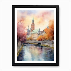 Munich Germany, In Autumn Fall, Watercolour 2 Art Print