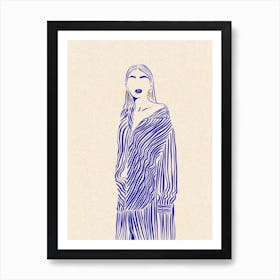 Woman In Blue Line Art Print