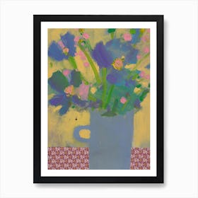 Whimsical Bouquet In A Blue Vase Art Print