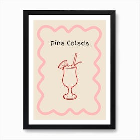 Pina Colada Doodle Poster Pink & Red Art Print