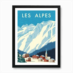 Les Alpes, Alps. Austria, Switzerland — Retro travel minimalist poster Art Print