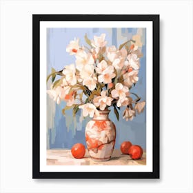 Azalea Flower And Peaches Still Life Painting 4 Dreamy Art Print