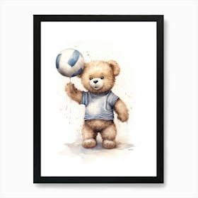 Volleyball Teddy Bear Painting Watercolour 3 Art Print